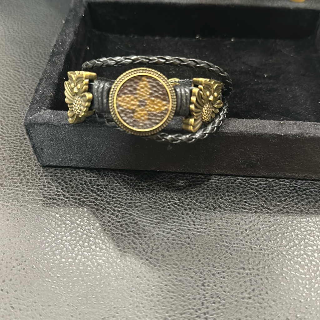 Bracelet With Upcycled Louis Vuitton Inlay On Charm (Adjustable) Size 7-